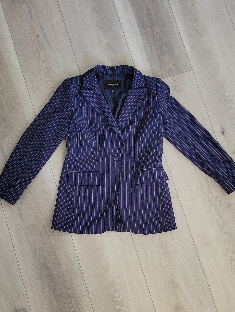 Banana Republic Navy Pinstripe Single-Button Blazer